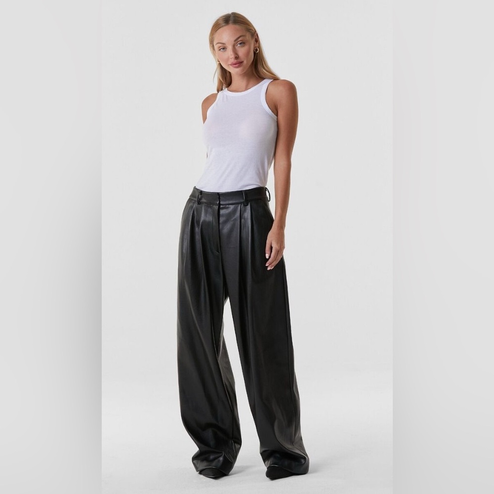 Womens Noli Faux Leather High Rise Black Wide Leg Straight Leg Trouser‎ Pants